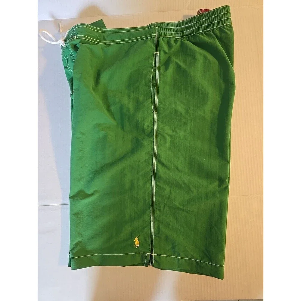 Polo Ralph Lauren Swim Trunks Mens XXL Green Yellow Pony Lined Beach Shorts‎ 2XL
